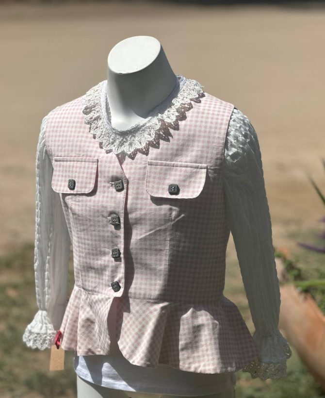 Chalequillo Niña Cuadros Rosa